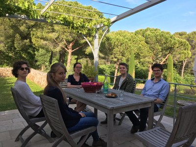 The first participants enjoying the view , with Maciej, Eszter, Lucie, Joel and Baptiste